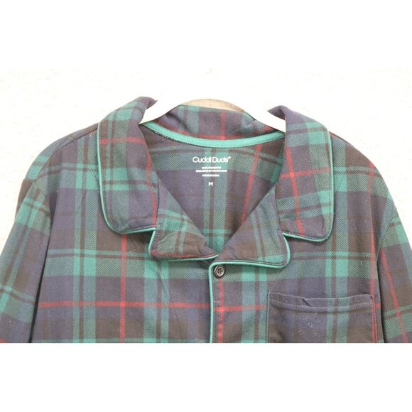 Cuddl Duds Navy/Green Plaid Pajama Set-Size Medium-Drawstring-Pockets-Classic - Picture 15 of 16